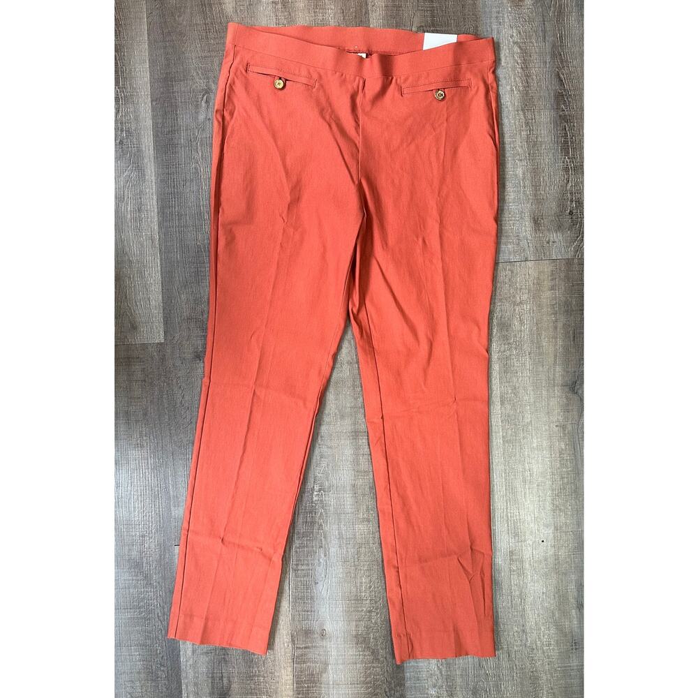 Anne Klein Rust Orange Dress Pants Trousers Gold Accent Stretch Women's Size 10